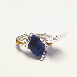 "Blue kiss" Sodalite handmade wire wrap ring size 6.75